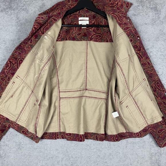 Christopher & Banks Jacket Womens Medium Red Paisley Corduroy Button Up Trucker - Picture 11 of 16